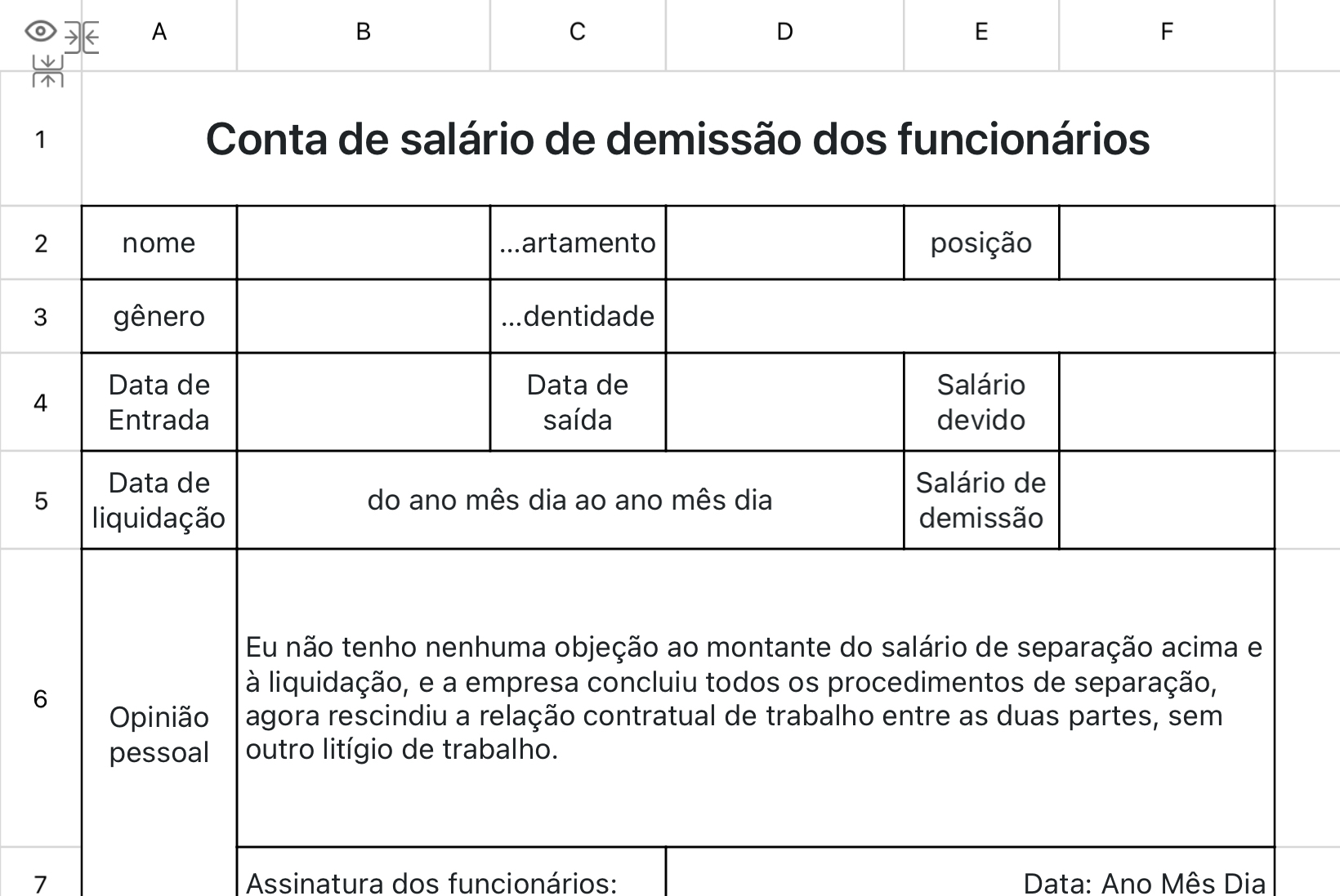 Conta de salário de separação